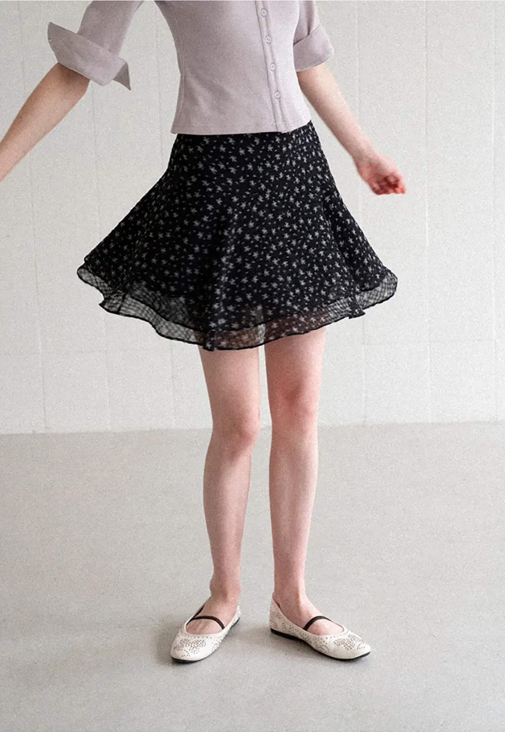 Floral Print Layered A Line Skirt