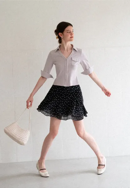 Floral Print Layered A Line Skirt