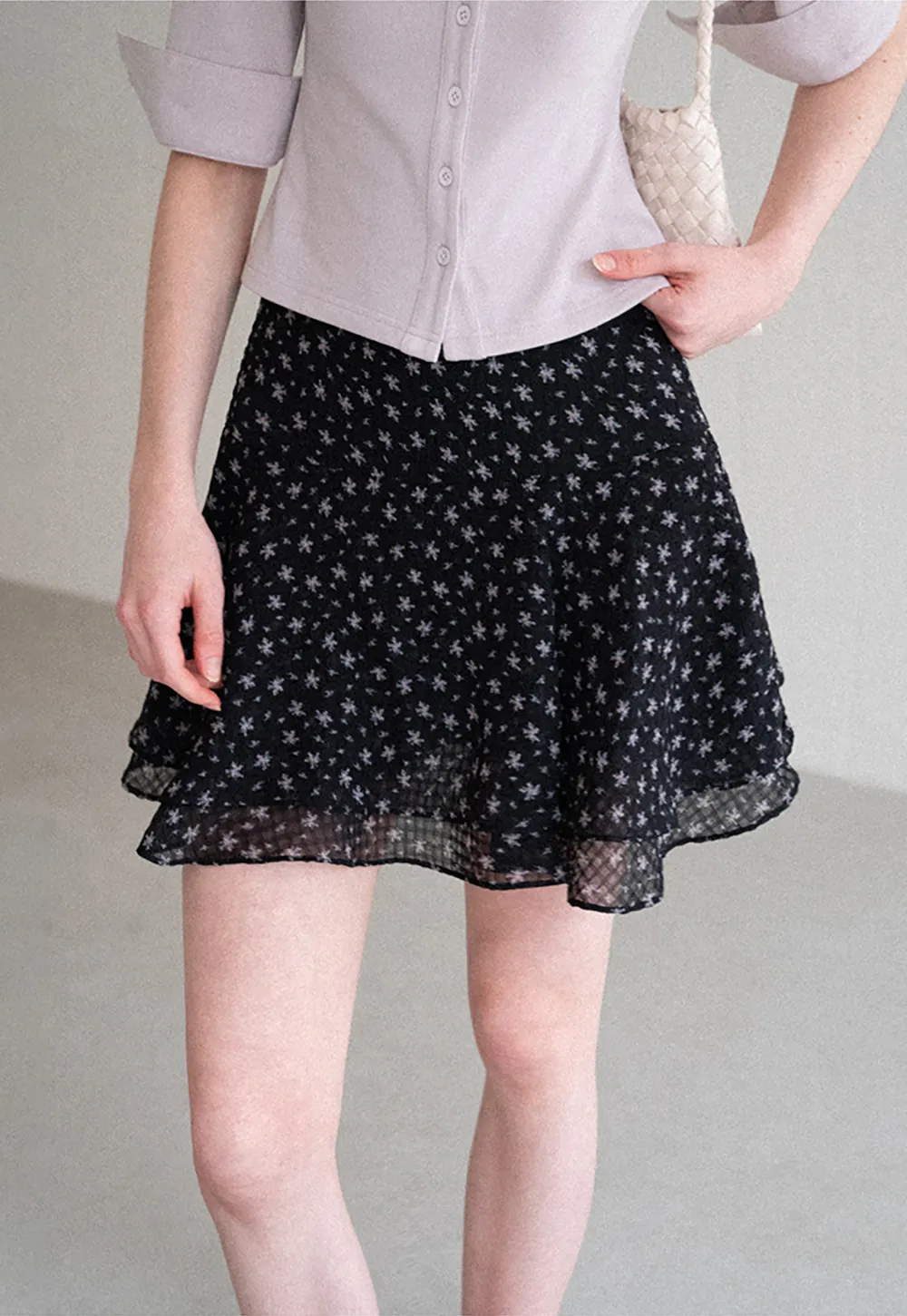 Floral Print Layered A Line Skirt