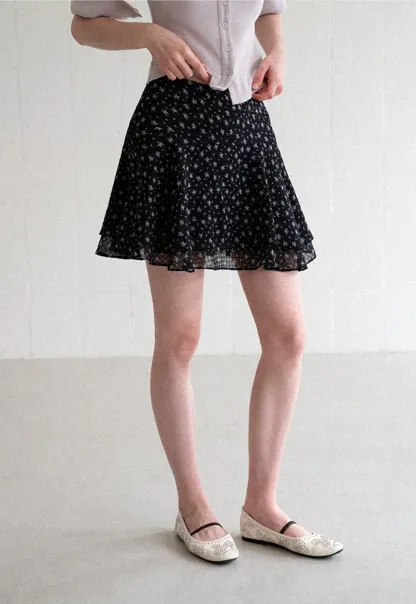 Floral Print Layered A Line Skirt