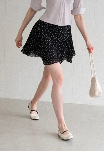 Floral Print Layered A Line Skirt