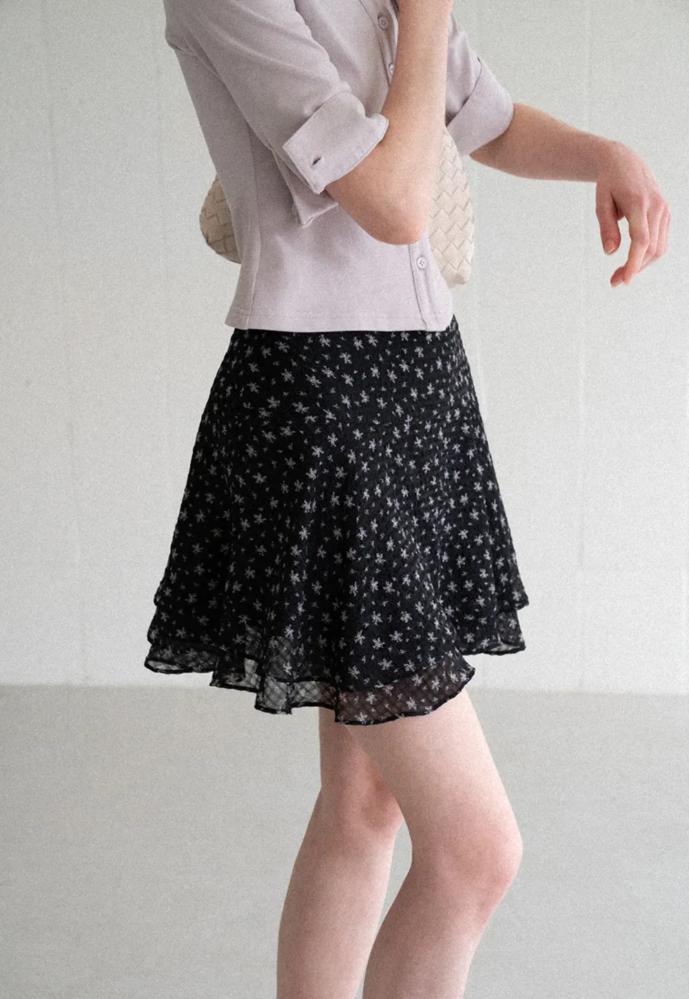 Floral Print Layered A Line Skirt