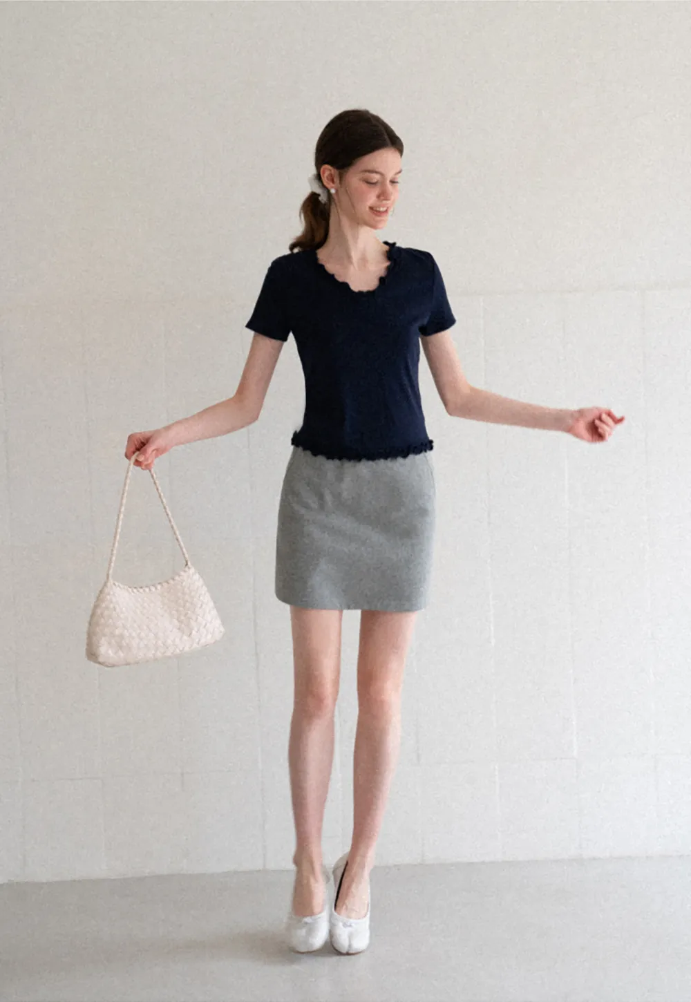 Ribbed Waistband Mini Skirt