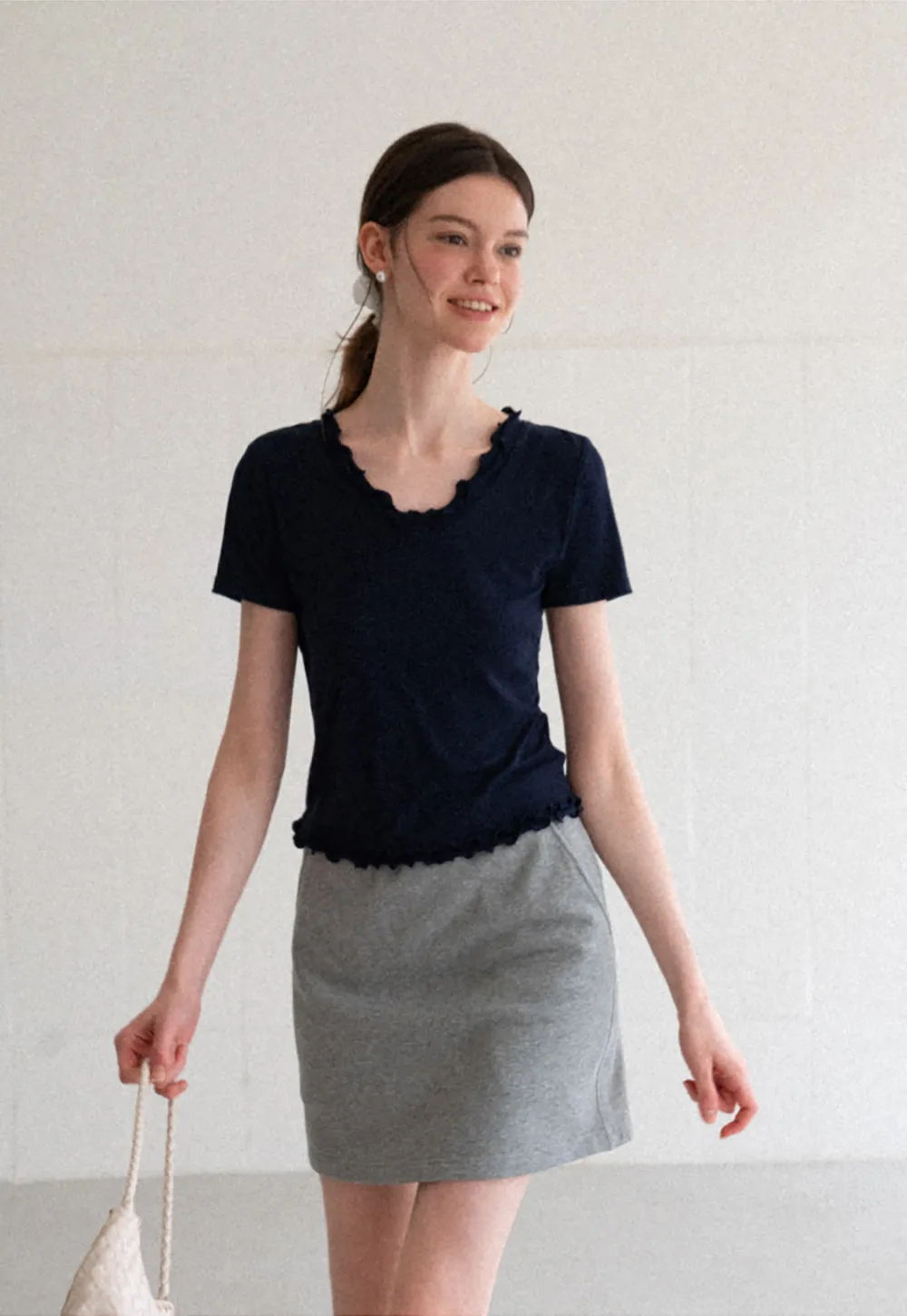 Ribbed Waistband Mini Skirt