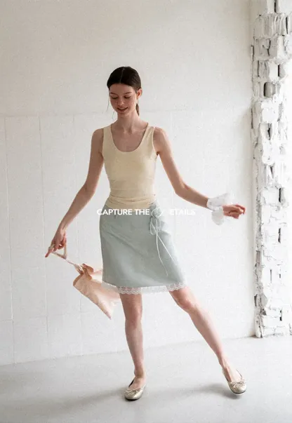 Lace Trim Drawstring Waist Skirt