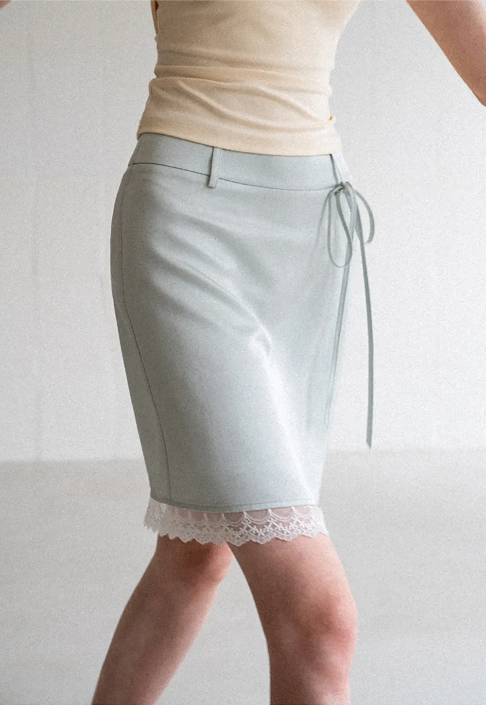 Lace Trim Drawstring Waist Skirt