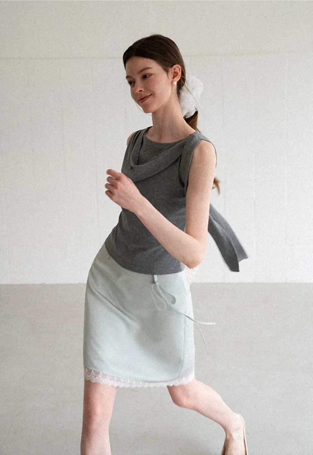 Lace Trim Drawstring Waist Skirt