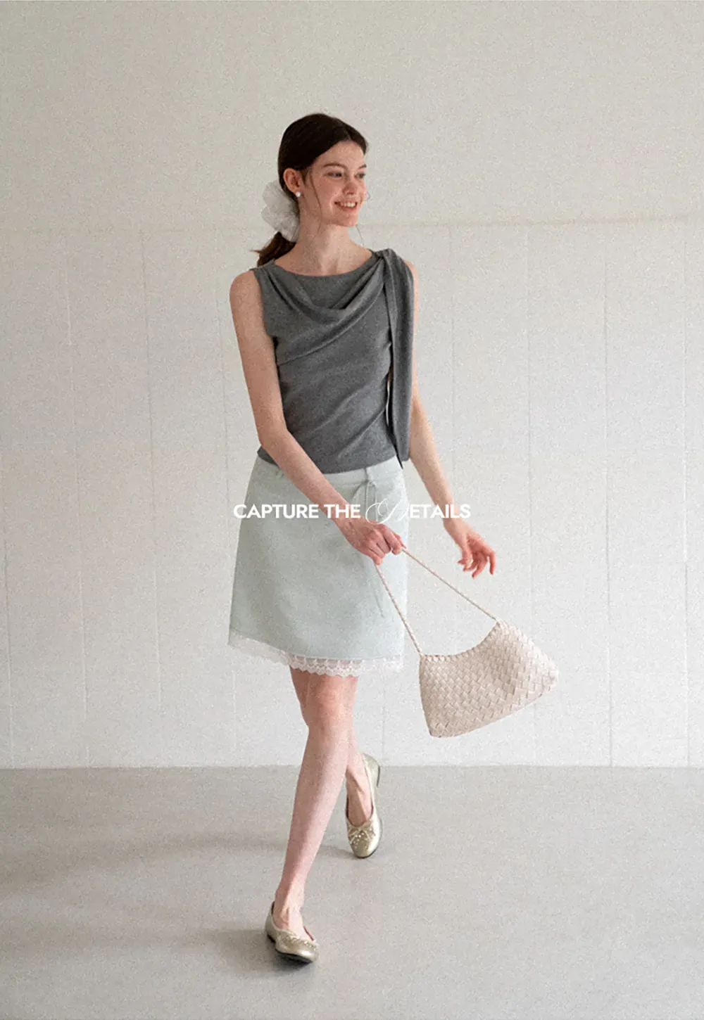 Lace Trim Drawstring Waist Skirt