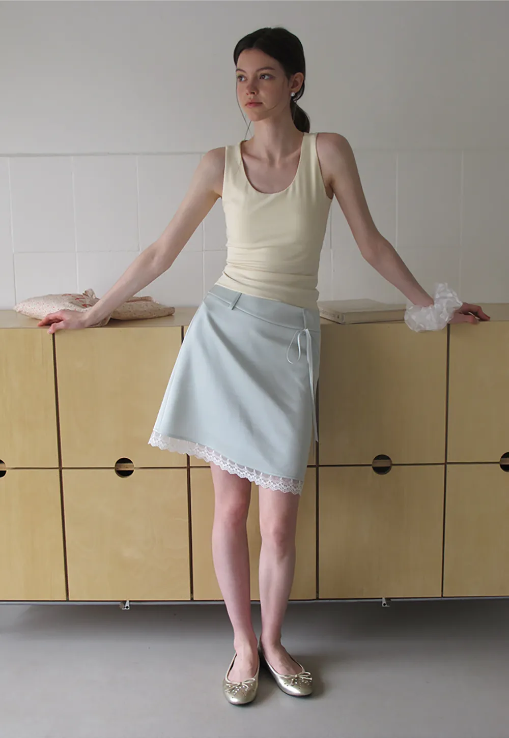 Lace Trim Drawstring Waist Skirt