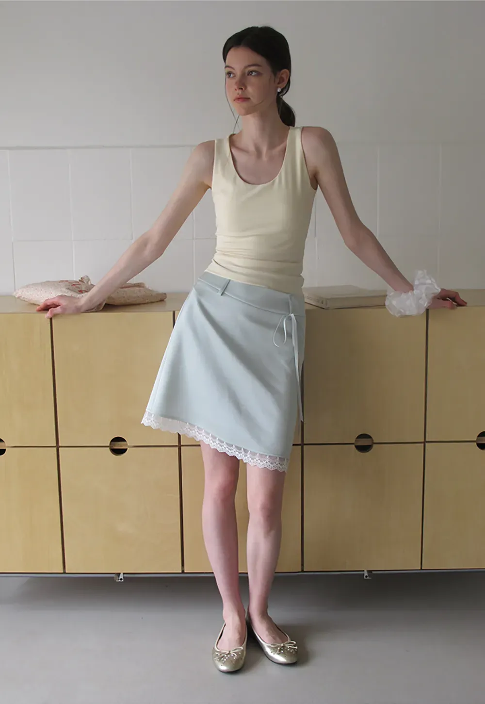 Lace Trim Drawstring Waist Skirt