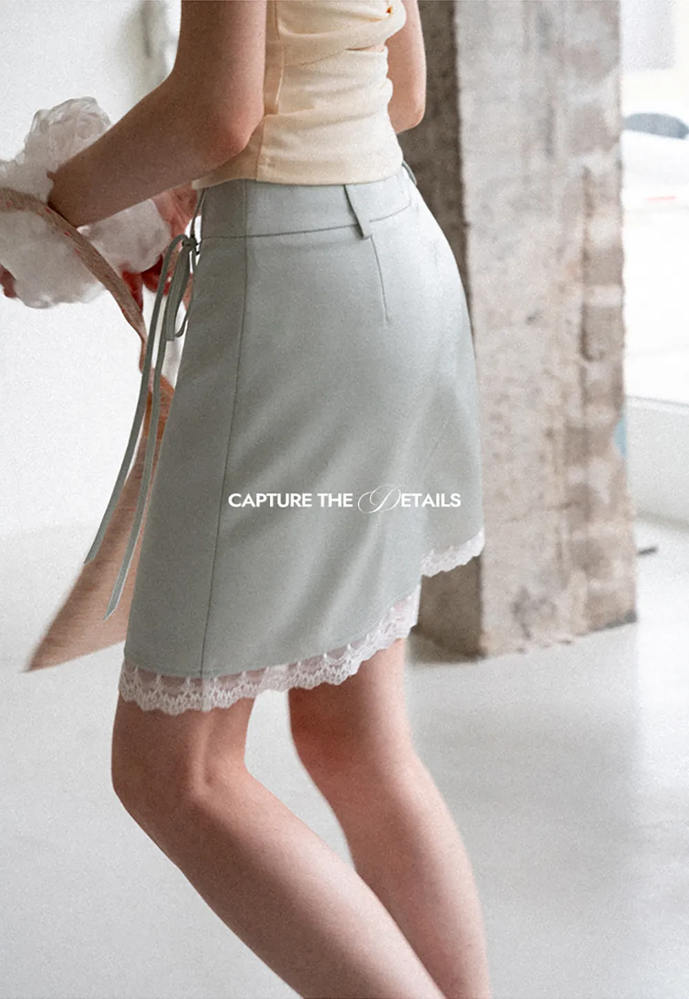 Lace Trim Drawstring Waist Skirt