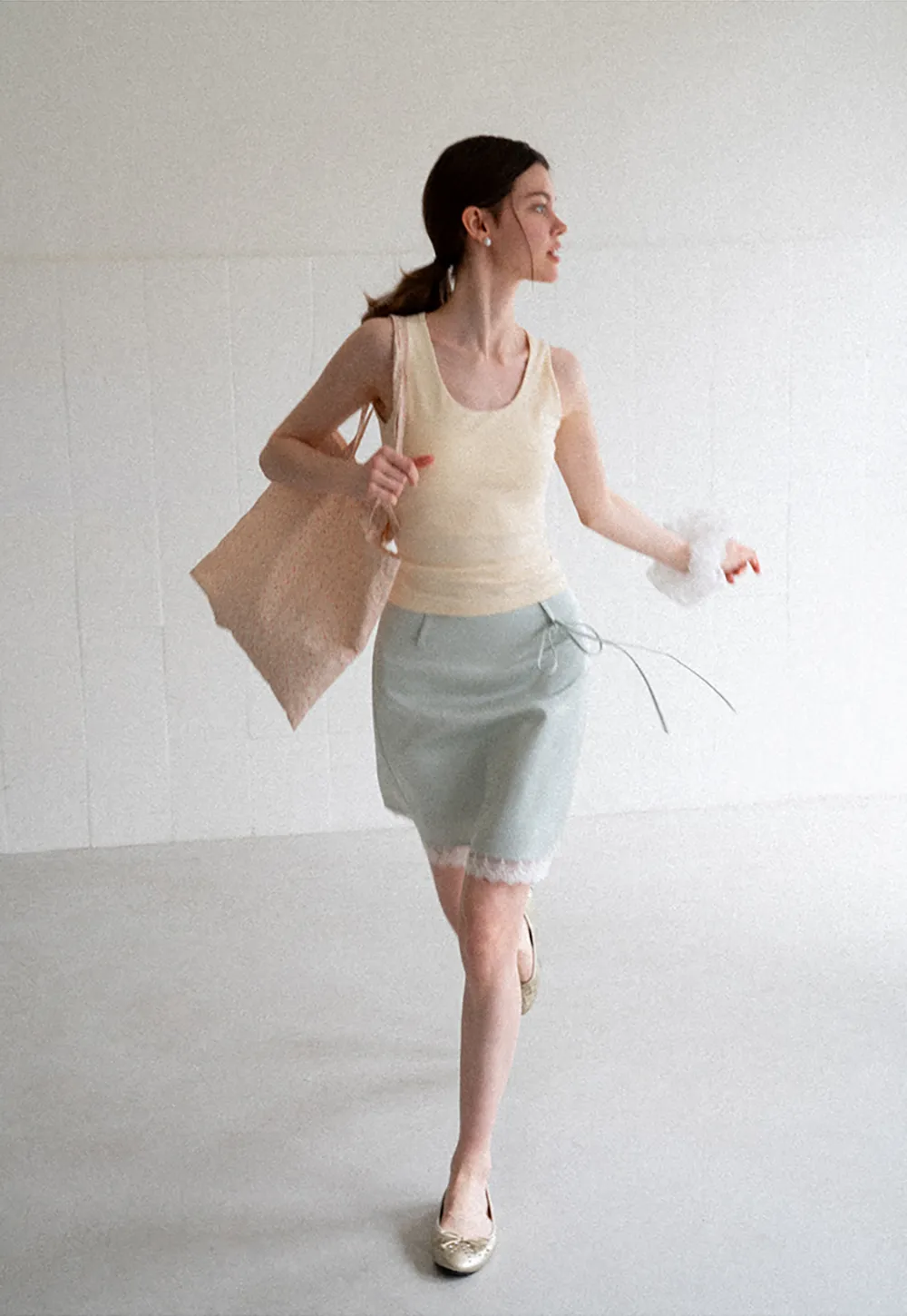 Lace Trim Drawstring Waist Skirt
