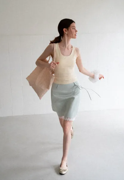 Lace Trim Drawstring Waist Skirt