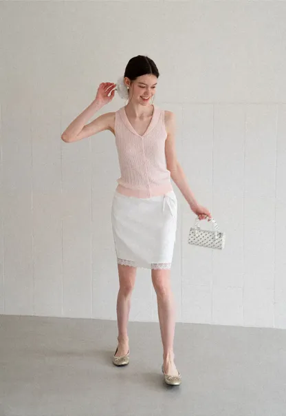 Lace Trim Drawstring Waist Skirt