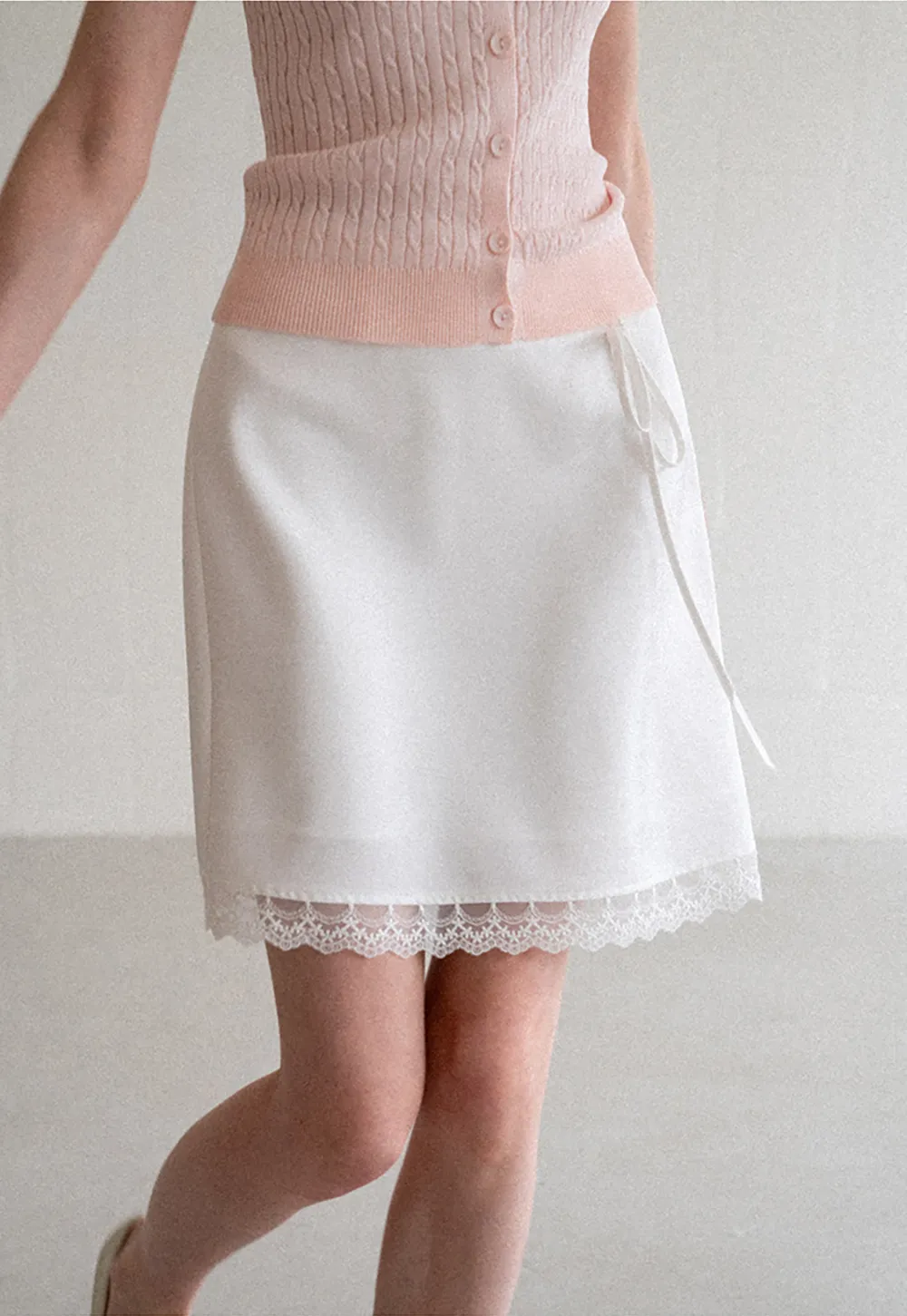 Lace Trim Drawstring Waist Skirt