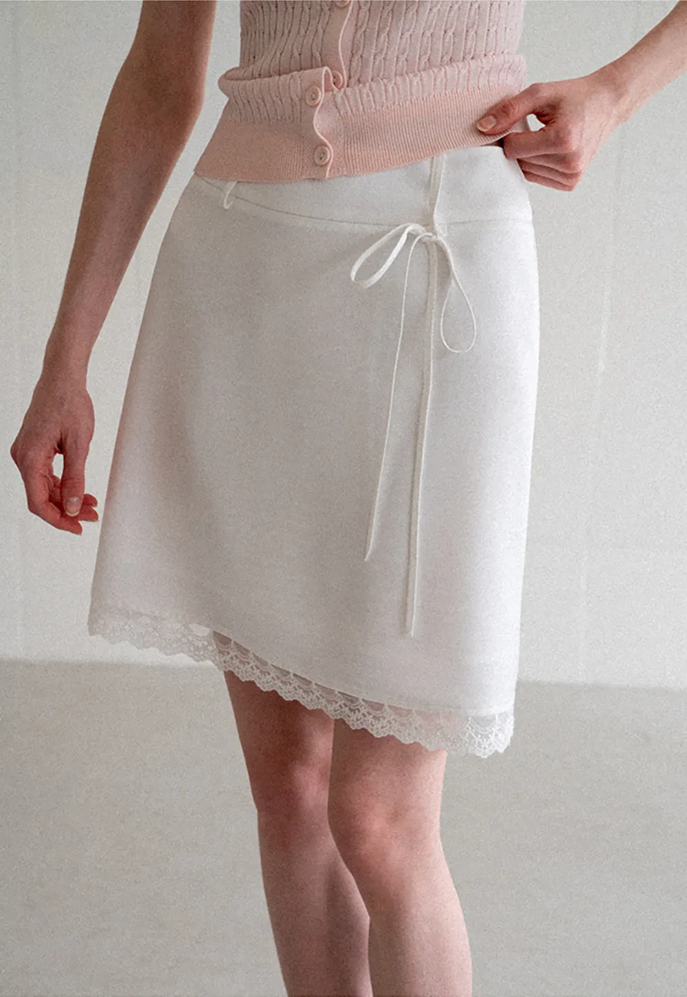 Lace Trim Drawstring Waist Skirt