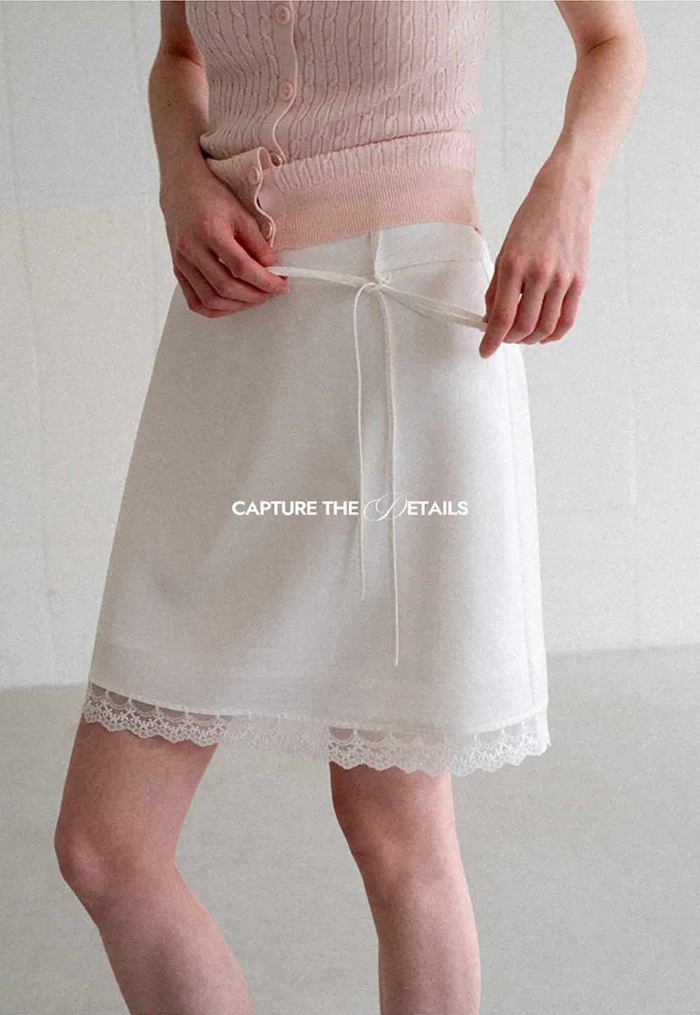 Lace Trim Drawstring Waist Skirt