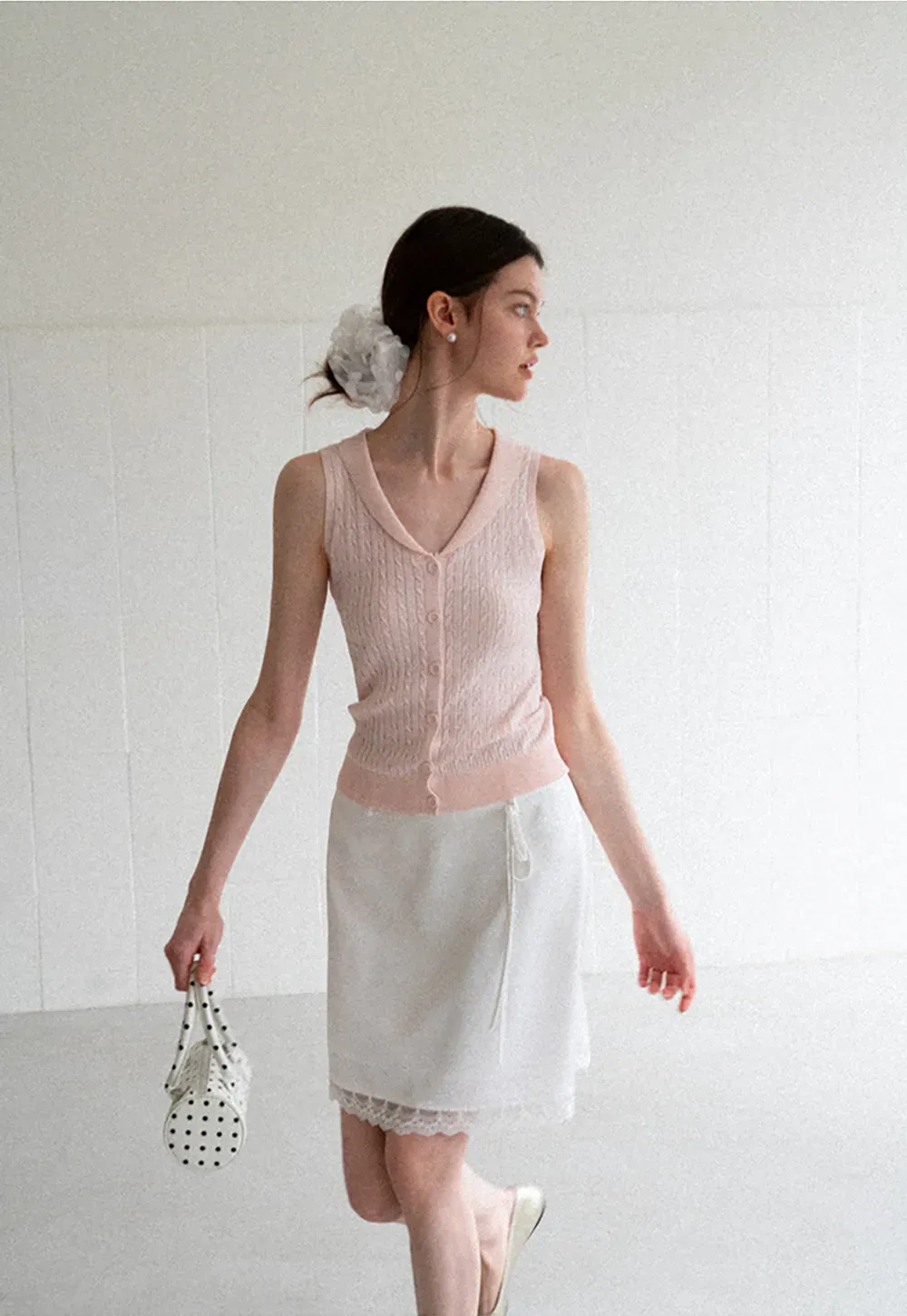 Lace Trim Drawstring Waist Skirt