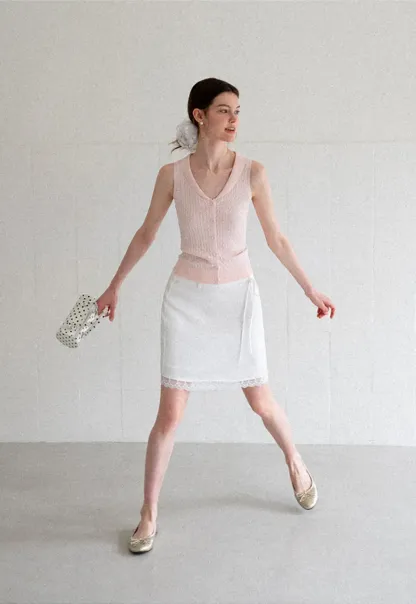 Lace Trim Drawstring Waist Skirt