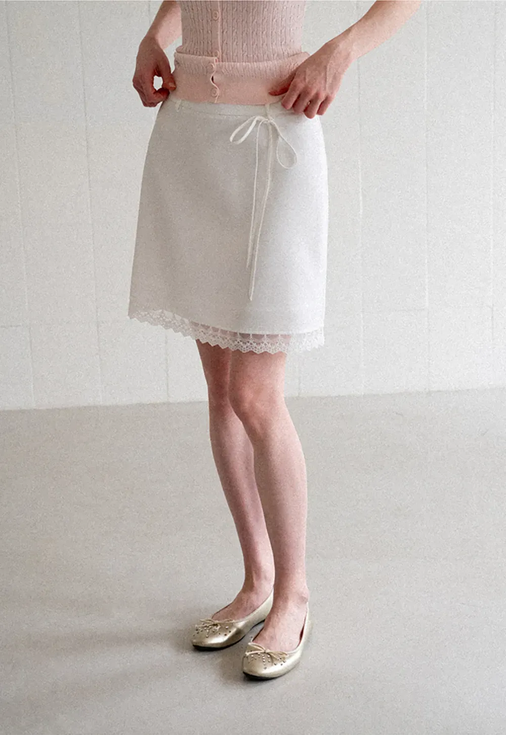 Lace Trim Drawstring Waist Skirt