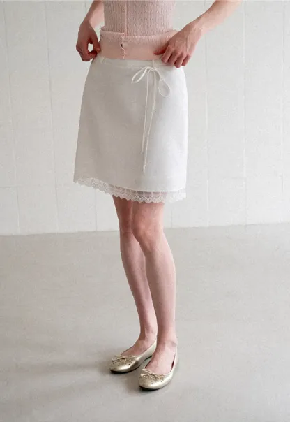 Lace Trim Drawstring Waist Skirt