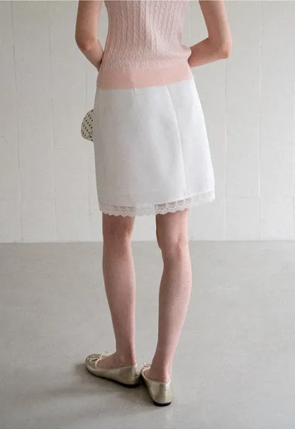 Lace Trim Drawstring Waist Skirt