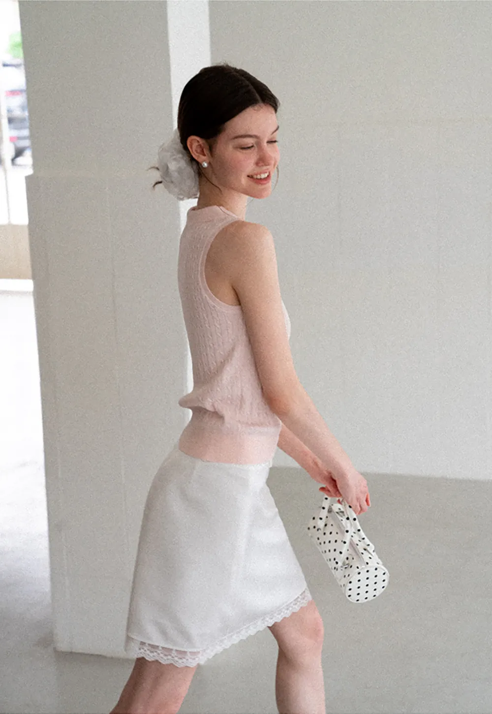 Lace Trim Drawstring Waist Skirt