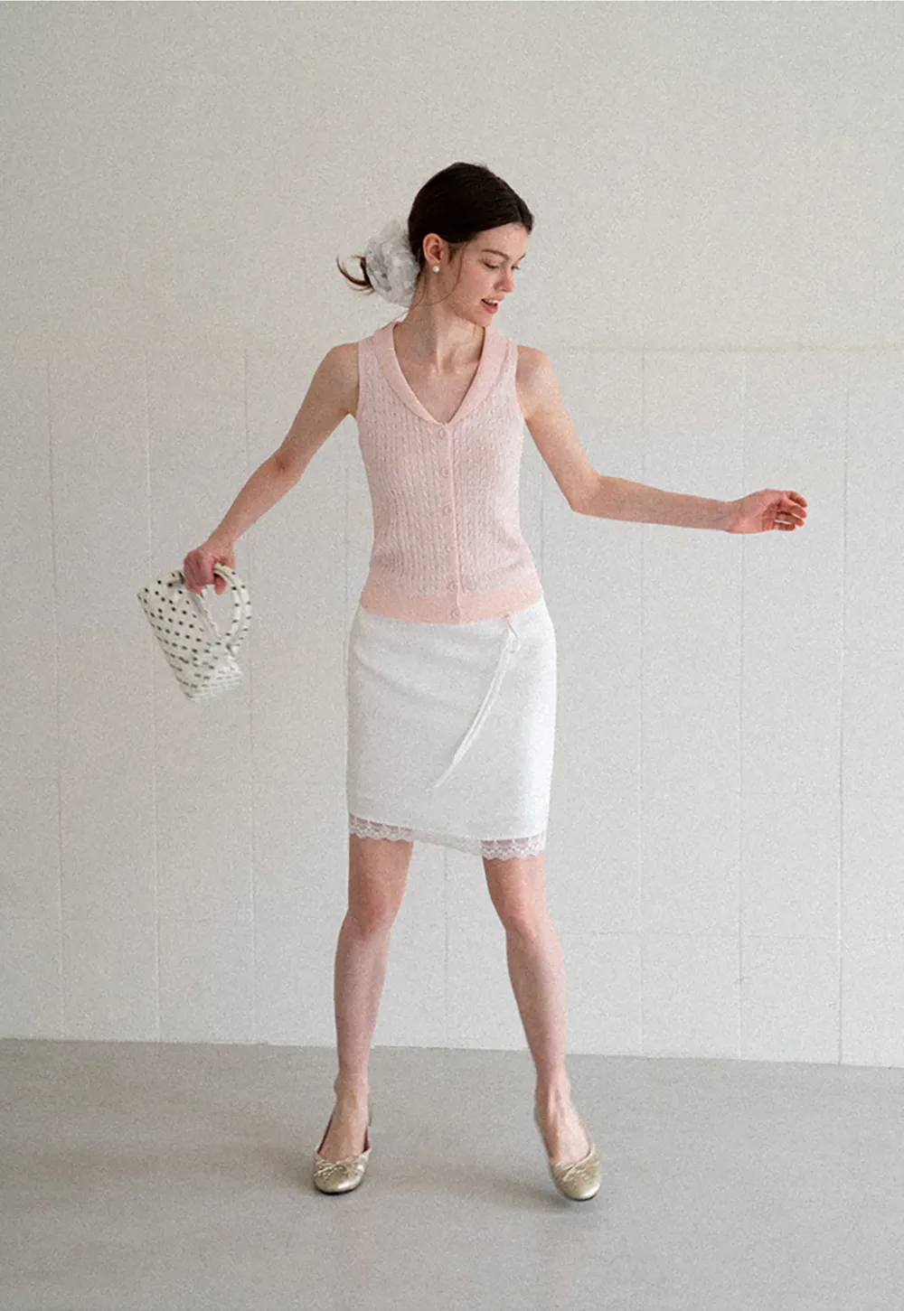 Lace Trim Drawstring Waist Skirt