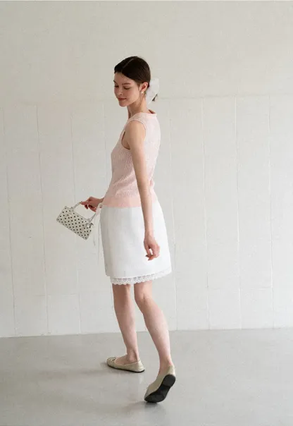 Lace Trim Drawstring Waist Skirt