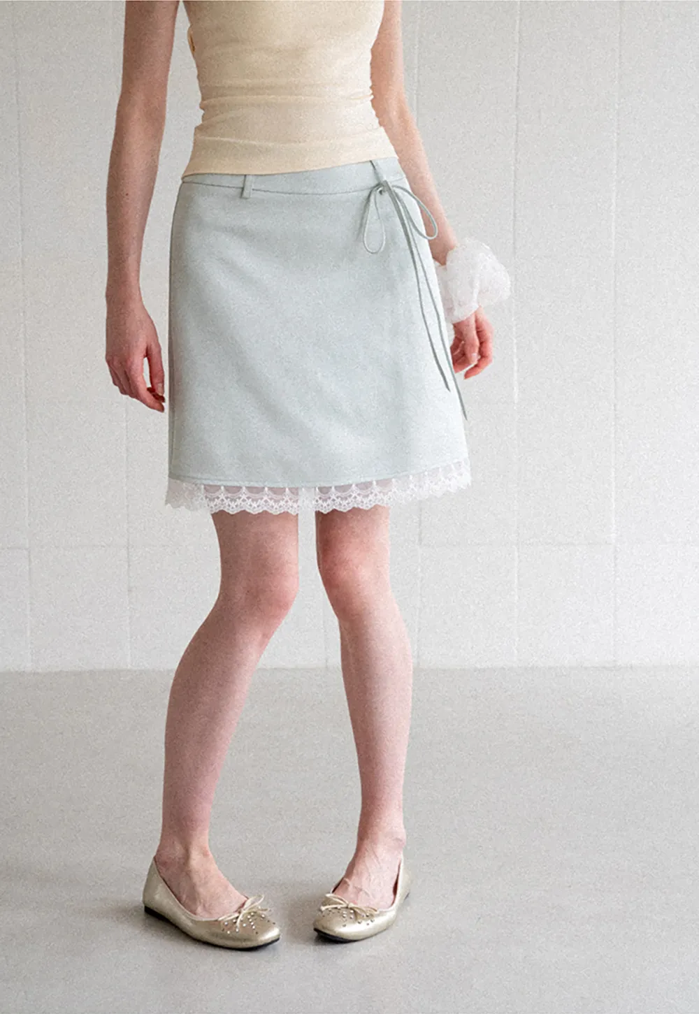 Lace Trim Drawstring Waist Skirt