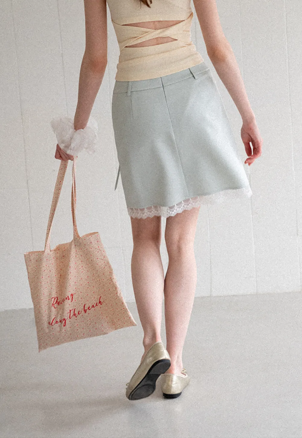 Lace Trim Drawstring Waist Skirt