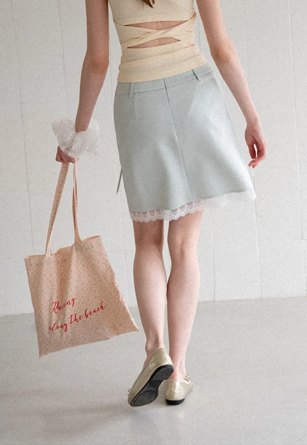 Lace Trim Drawstring Waist Skirt