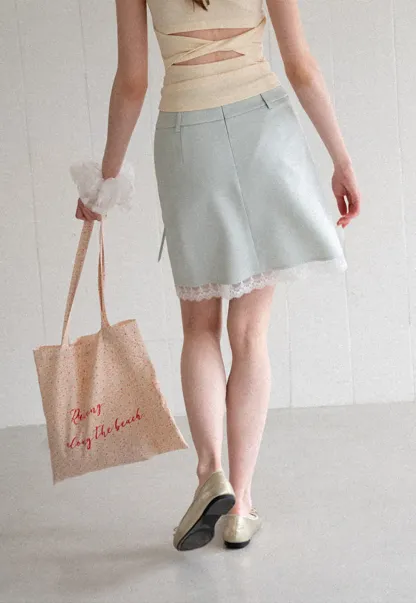 Lace Trim Drawstring Waist Skirt