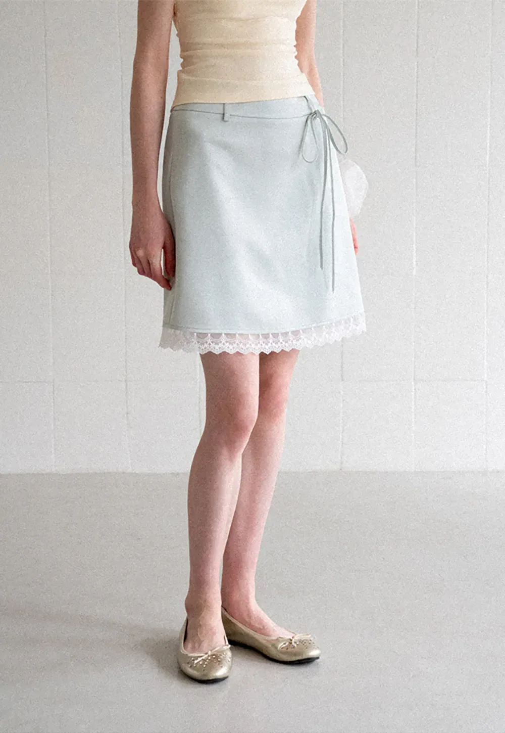 Lace Trim Drawstring Waist Skirt