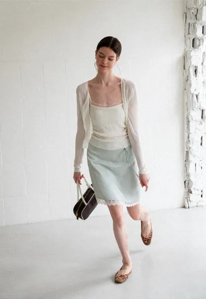Lace Trim Drawstring Waist Skirt