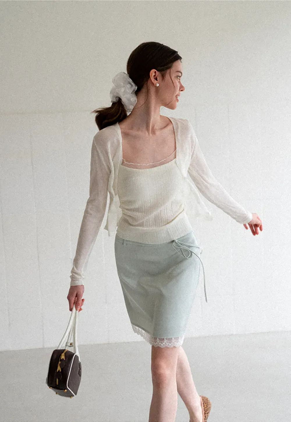 Lace Trim Drawstring Waist Skirt