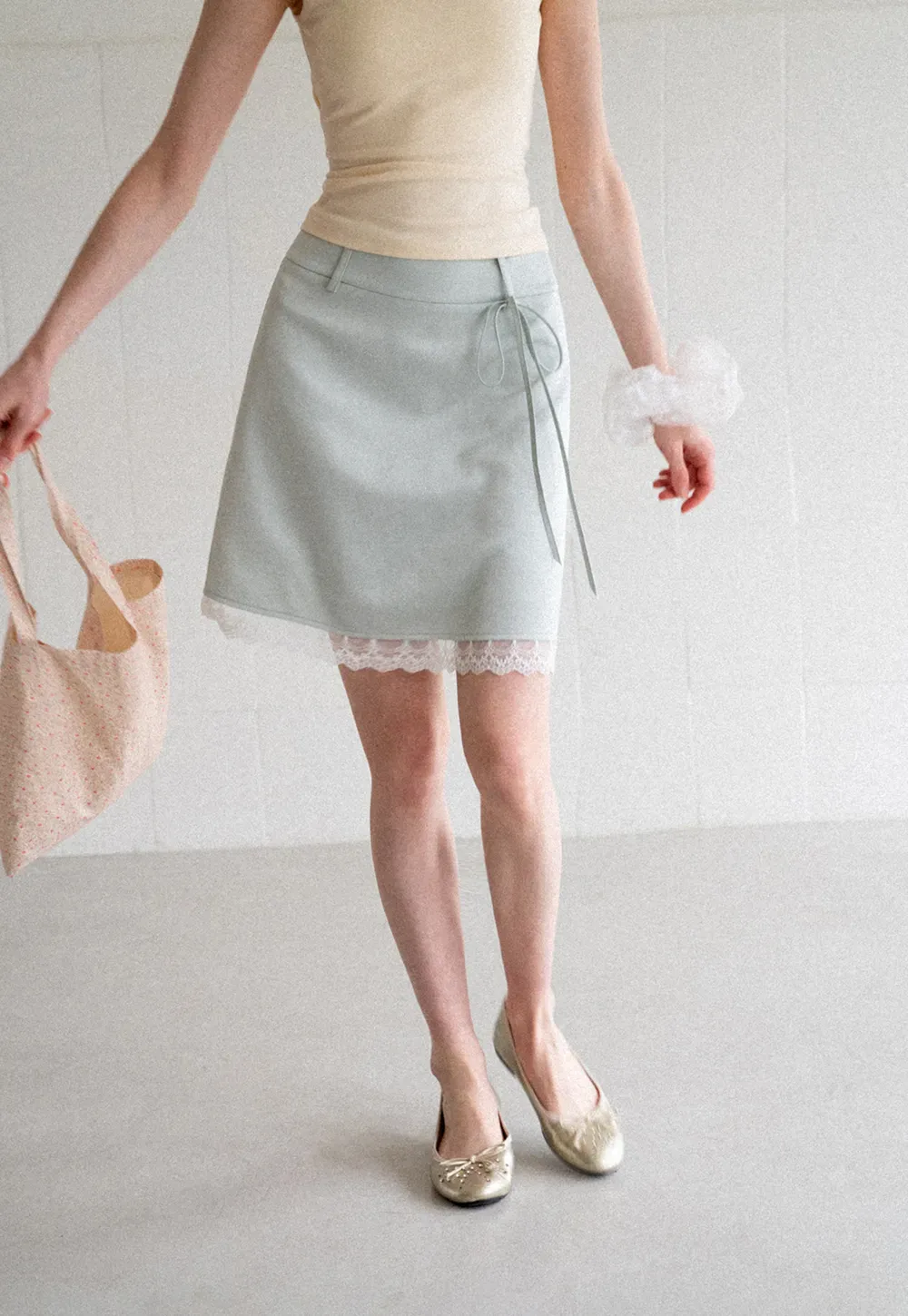 Lace Trim Drawstring Waist Skirt