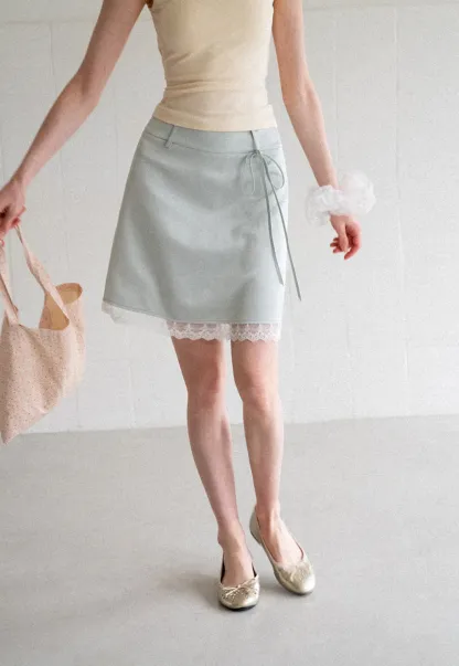 Lace Trim Drawstring Waist Skirt