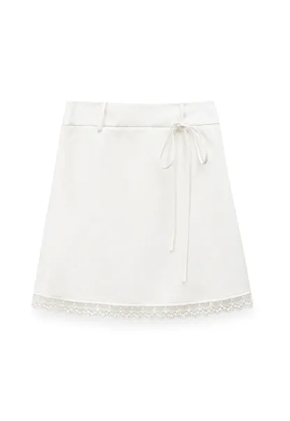 Lace Trim Drawstring Waist Skirt