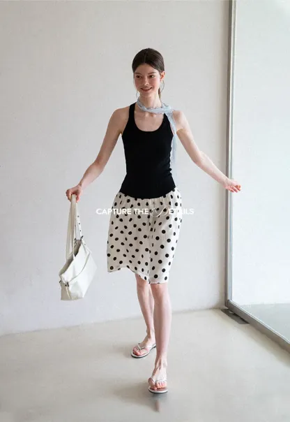 Polka Dot Print A Line Skirt