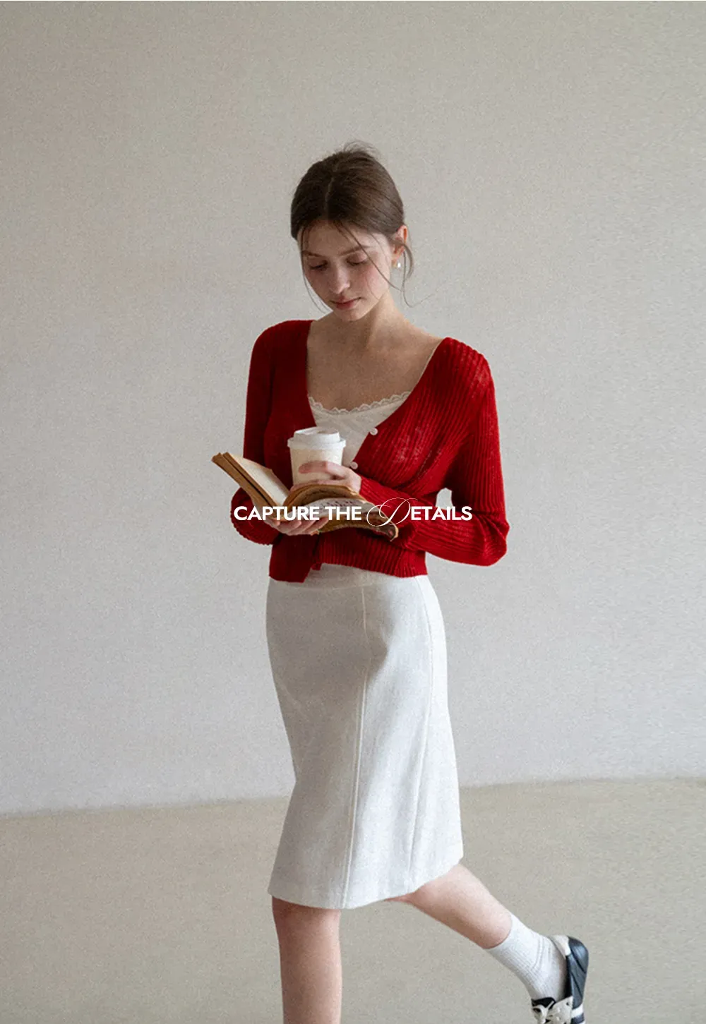 A-line knee length skirt with front seam and belt loop