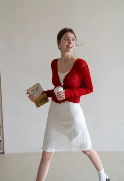 A-line knee length skirt with front seam and belt loop