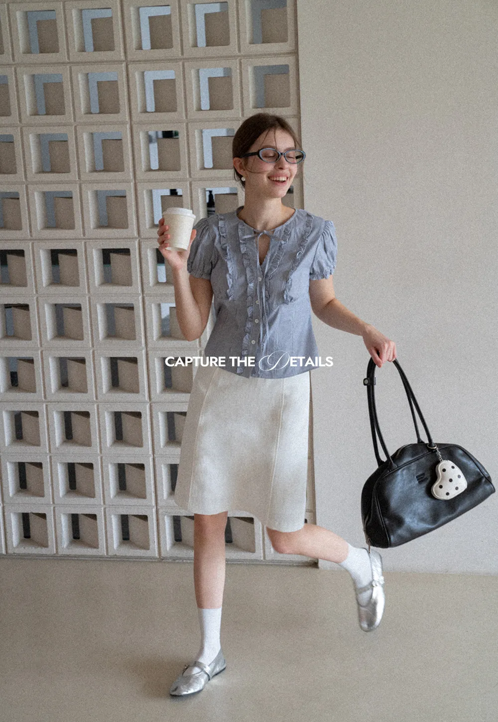 A-line knee length skirt with front seam and belt loop