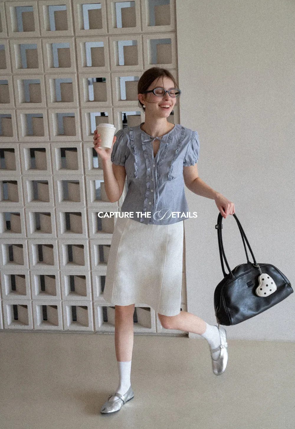 A-line knee length skirt with front seam and belt loop