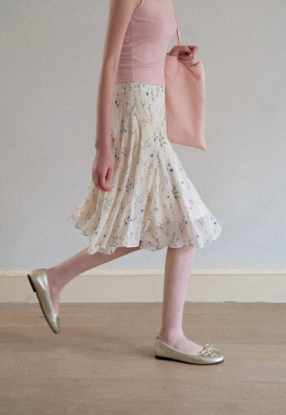 Floral Print Pleated Midi Skirt