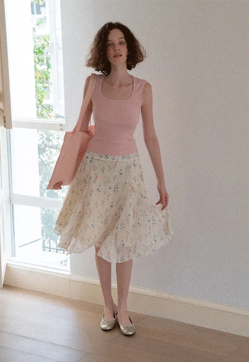 Floral Print Pleated Midi Skirt