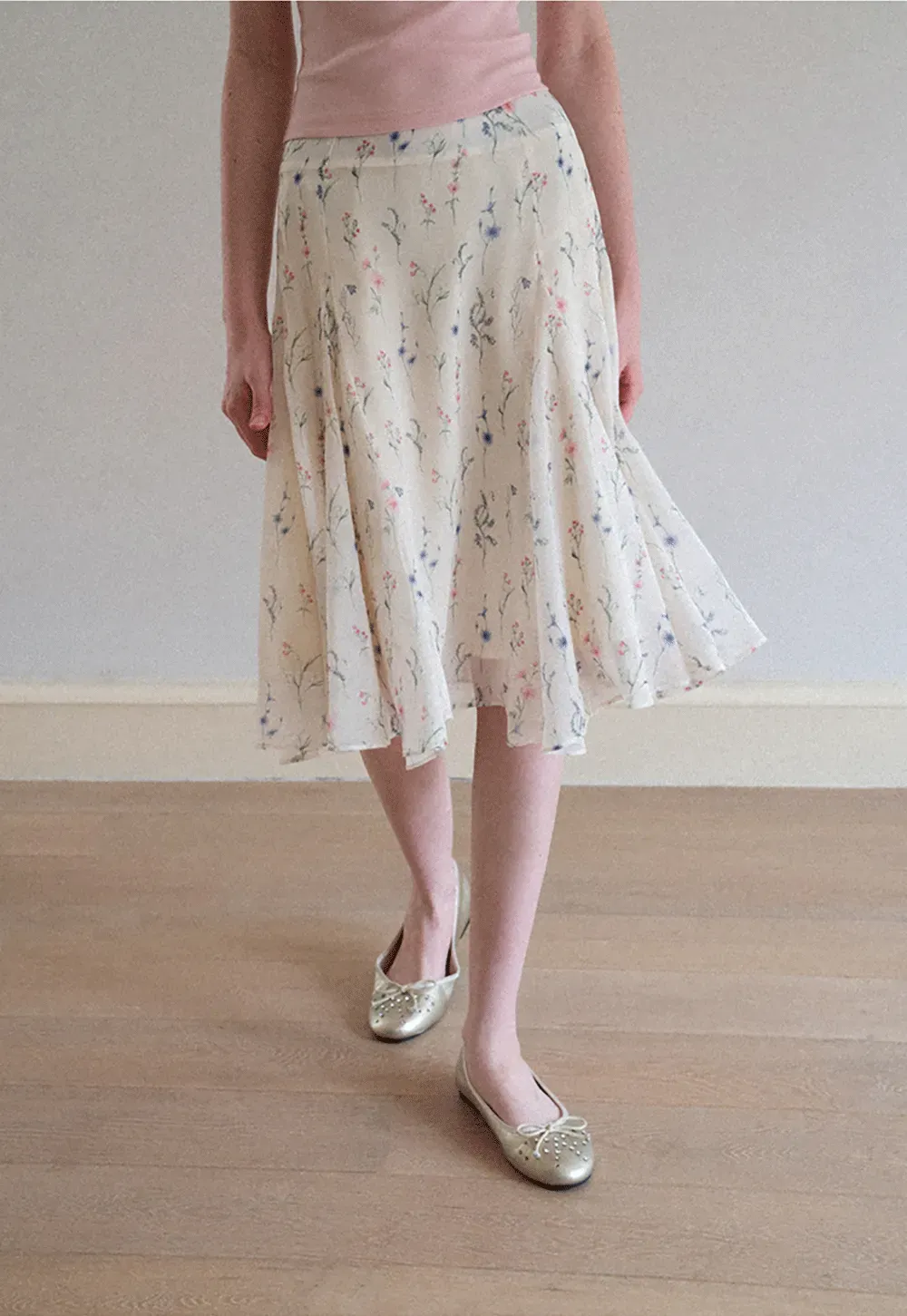 Floral Print Pleated Midi Skirt