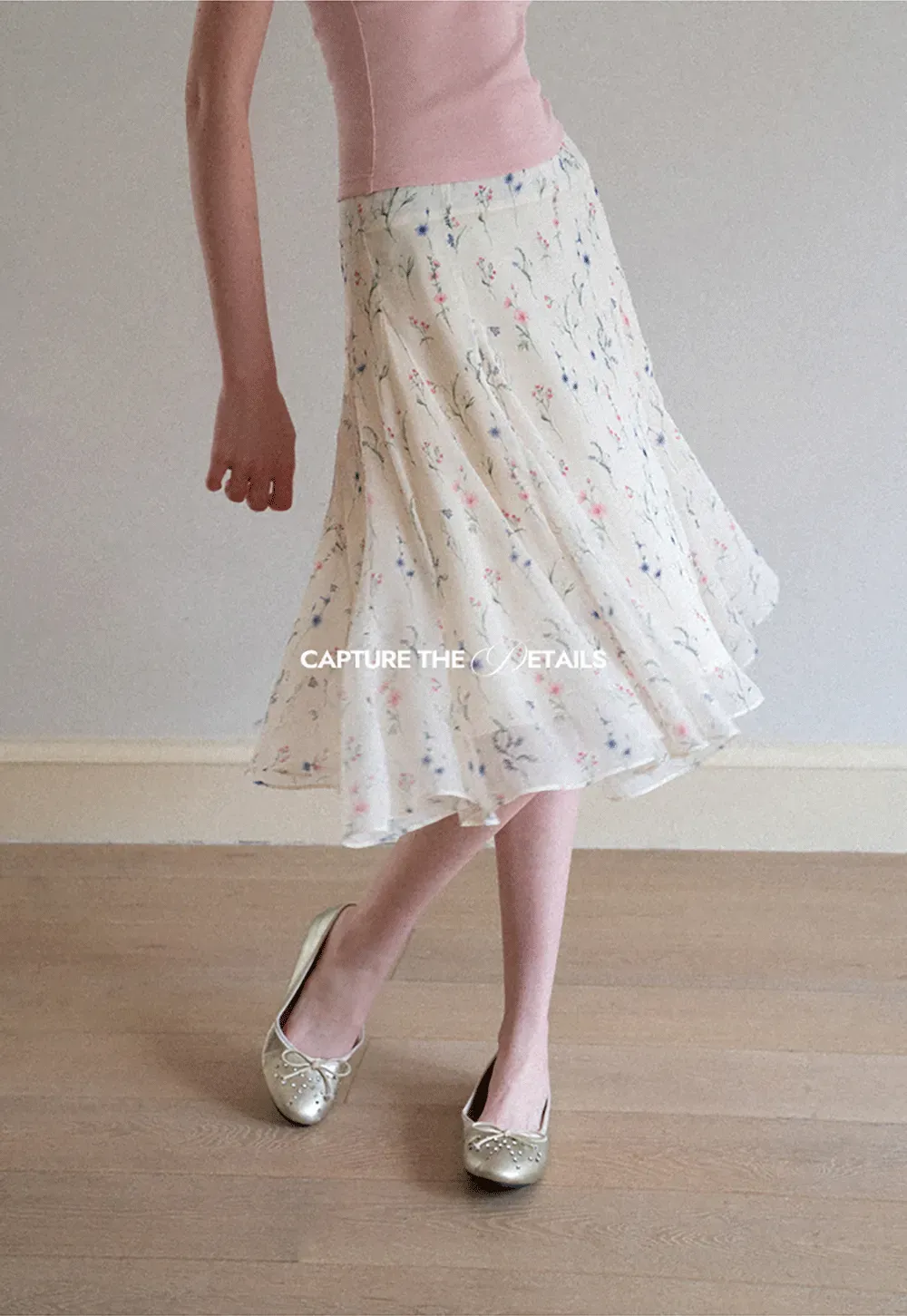 Floral Print Pleated Midi Skirt