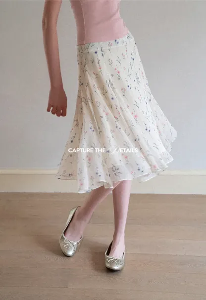 Floral Print Pleated Midi Skirt