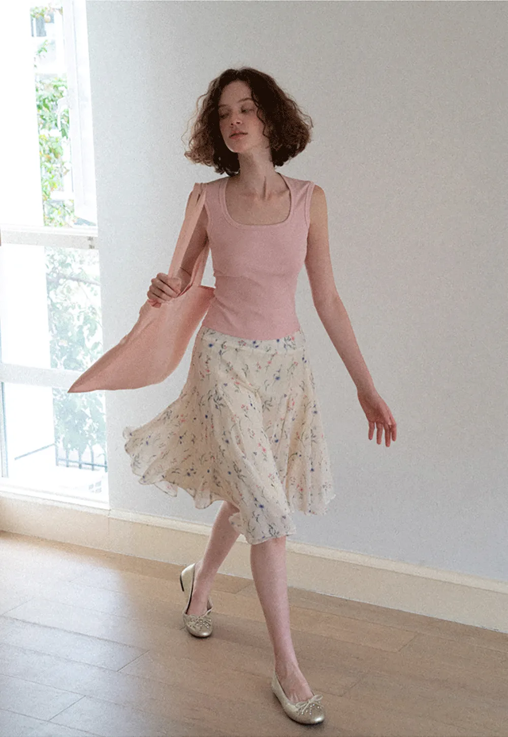 Floral Print Pleated Midi Skirt